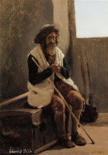 Картина "старик, сидящий на сундуке коро" художника "коро камиль"