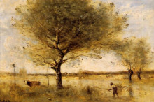 Копия картины "пруд с большими деревьями" художника "коро камиль"