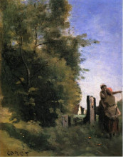Картина "две женщины говорят у ворот" художника "коро камиль"