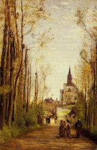 Репродукция картины "мариссаль, путь ко входу в церковь" художника "коро камиль"