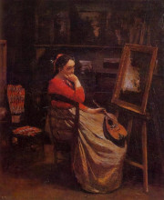 Копия картины "студия (молодая женщина с мандолиной)" художника "коро камиль"