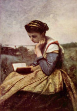 Картина "читающая женщина в пейзаже" художника "коро камиль"