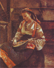 Репродукция картины "итальянка играет на мандолине" художника "коро камиль"