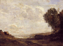 Репродукция картины "пейзаж у озера" художника "коро камиль"