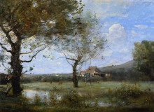 Копия картины "луг с двумя большими деревьями" художника "коро камиль"