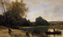 Копия картины "виль д&#39;авре. лодки отчаливают от берега" художника "коро камиль"