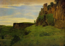 Репродукция картины "чивита-кастеллана, дома высоко в горах (ла порта сан сальваторе)" художника "коро камиль"
