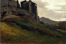 Картина "марино, большое здание на скалах" художника "коро камиль"
