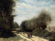 Копия картины "креси-ан-бри, дорога в деревне" художника "коро камиль"
