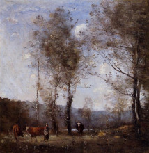 Копия картины "виль д&#39;авре. пастушка на поляне у пруда" художника "коро камиль"