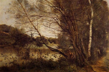Копия картины "пруд у виль д&#39;авре со склоненными деревьями" художника "коро камиль"