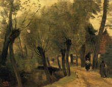 Репродукция картины "бюисье, близ бетюна (па-де-кале). дорога с ивами" художника "коро камиль"