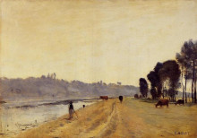 Копия картины "берега реки" художника "коро камиль"