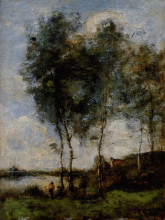 Копия картины "рыбак на берегу реки" художника "коро камиль"