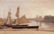 Копия картины "рыбацкие лодки пришвартованы к пристани" художника "коро камиль"