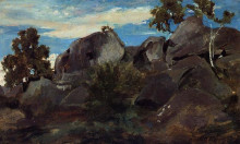 Репродукция картины "скалы в лесу фонтенбло" художника "коро камиль"