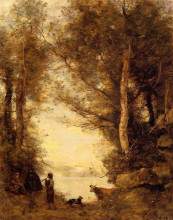 Копия картины "флейтист на озере альбано" художника "коро камиль"