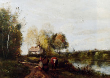 Картина "дорога к берегу реки" художника "коро камиль"