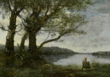 Копия картины "три дерева с видом на озеро" художника "коро камиль"