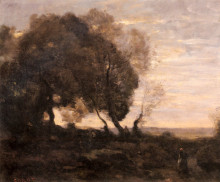 Репродукция картины "кривые деревья на ридже (закат)" художника "коро камиль"