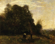 Копия картины "двое работают в поле" художника "коро камиль"