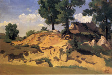 Копия картины "деревья и скалы в ла серпентана" художника "коро камиль"