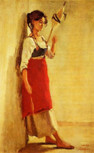 Репродукция картины "молодая итальянка из папиньо с веретеном" художника "коро камиль"