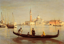 Репродукция картины "венеция. гондола на большом канале" художника "коро камиль"
