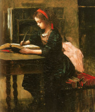 Репродукция картины "девочка учится писать" художника "коро камиль"