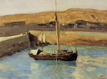 Копия картины "онфлер. рыбацкая лодка" художника "коро камиль"