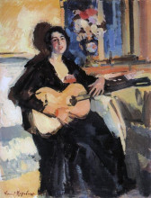 Репродукция картины "дама с гитарой" художника "коровин константин"