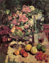 Репродукция картины "розы, фрукты, вино" художника "коровин константин"