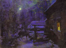 Копия картины "лунная ночь. зима" художника "коровин константин"