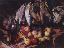 Репродукция картины "рыбы, вино и фрукты" художника "коровин константин"