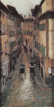 Репродукция картины "улица во флоренции в дождь" художника "коровин константин"