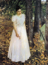 Копия картины "осенью (девушка в саду)" художника "коровин константин"