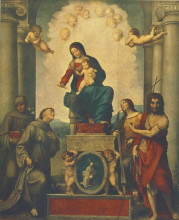 Репродукция картины "мадонна с младенцем и святой франциск" художника "корреджо"