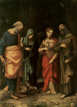 Картина "четыре святых (слева св. петр, св. марта, св.мария магдалина, св.леонард)" художника "корреджо"