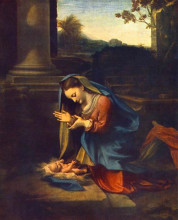 Репродукция картины "поклонение младенцу христу" художника "корреджо"