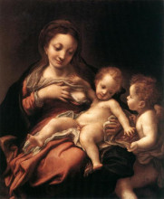 Репродукция картины "богородица с младенцем и ангел" художника "корреджо"