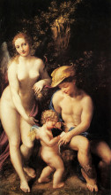 Репродукция картины "венера с меркурием и купидоном (школа любви)" художника "корреджо"