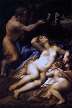 Репродукция картины "венера, сатир и купидон" художника "корреджо"