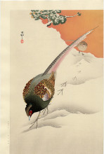 Репродукция картины "a pair of pheasants in the snow" художника "косон охара"