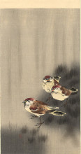 Картина "three tree sparrows in a rain shower" художника "косон охара"