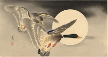 Репродукция картины "geese in flight before a full moon" художника "косон охара"