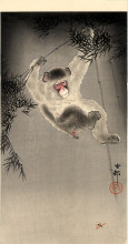 Картина "monkey swinging from a bamboo branch, observing a fly" художника "косон охара"