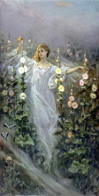 Копия картины "girl between hollyhocks" художника "котарбинский вильгельм"