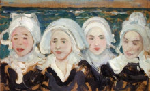 Репродукция картины "four breton women at the seashore" художника "котте шарль"