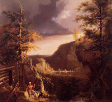Копия картины "daniel boone sitting at the door of his cabin on the great osage lake" художника "коул томас"