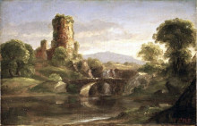 Картина "ruined castle and river" художника "коул томас"